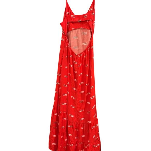 A New Day Red Fish Print Maxi Dress Open Back Spaghetti Strap Pockets M - Picture 3 of 5